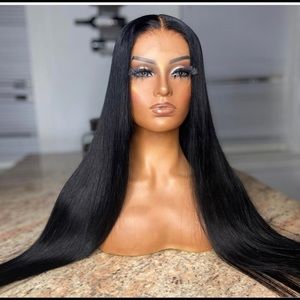 Jet black middle part wig